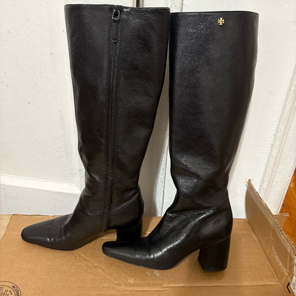 Tory Burch Leather Tall Black Heeled Boots, size 7 - Picture 3 of 6